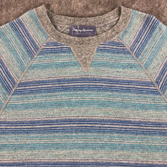 Tommy Bahama Sweater Mens Small Blue Gray Striped Crew Neck 100% Cotton - Picture 6 of 16